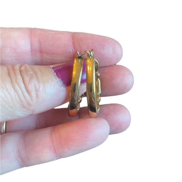 Gold and Rhinestone Hoop Pierced Earrings - Picture 4 of 6